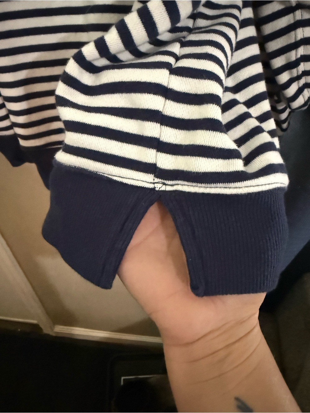 Women’s large aerie Striped Navy and White Crewneck Sweater - Picture 2 of 4